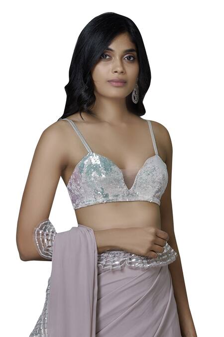 Buy_Manish Malhotra_Grey Georgette Embellished Frill Saree_Online_at_Aza_Fashions