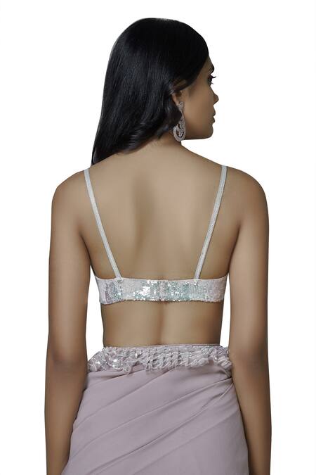 Shop_Manish Malhotra_Grey Georgette Embellished Frill Saree_Online_at_Aza_Fashions