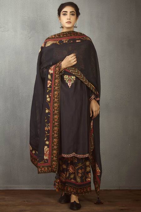 Torani Black Chanderi Printed Dupatta