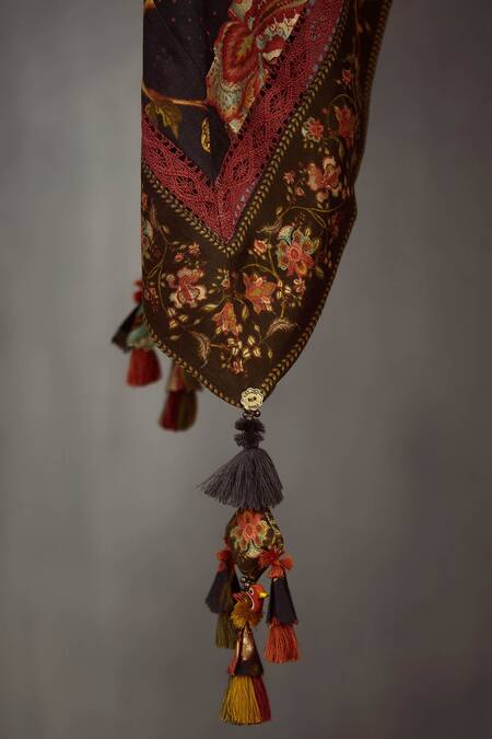 Buy_Torani_Black Chanderi Printed Dupatta_Online_at_Aza_Fashions