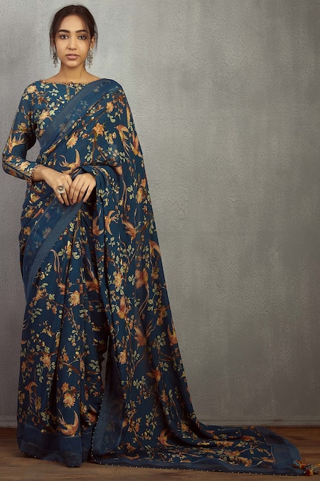 Torani Blue Chanderi Printed Saree