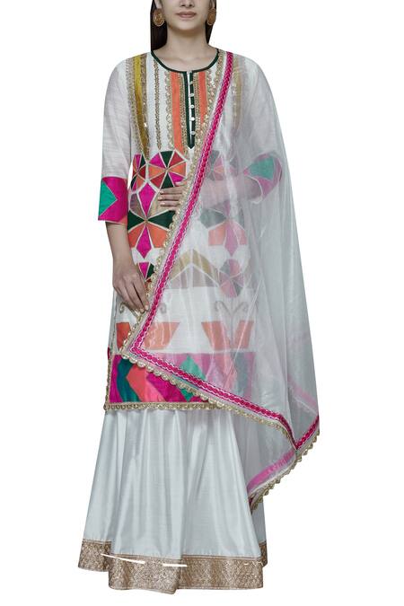 Aneehka_White Chanderi Kurta And Sharara Set_Online_at_Aza_Fashions