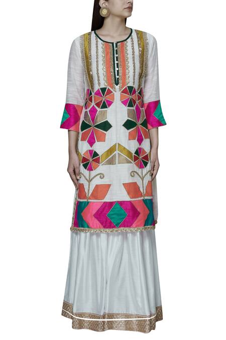 Buy_Aneehka_White Chanderi Kurta And Sharara Set_Online_at_Aza_Fashions