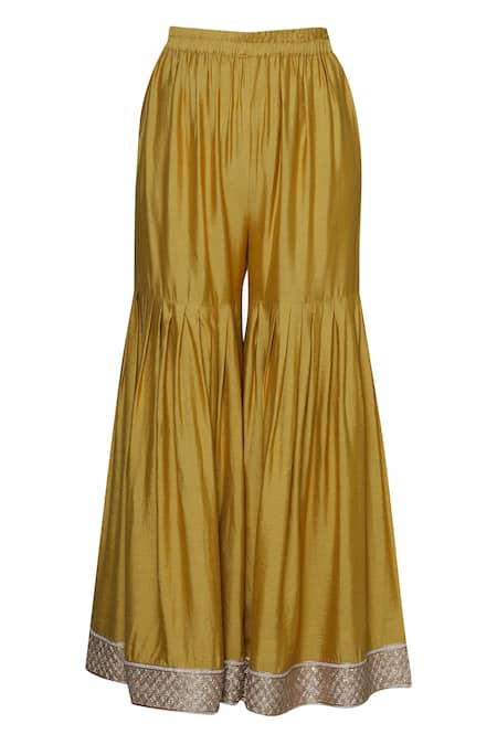 Shop_Aneehka_Yellow Chanderi Kurta And Sharara Set_Online_at_Aza_Fashions