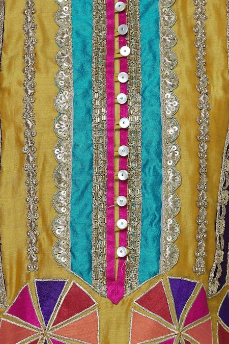 Aneehka_Yellow Chanderi Kurta And Sharara Set_at_Aza_Fashions