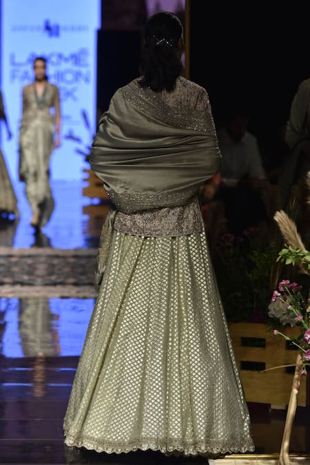 Shop_Jayanti Reddy_Green Embroidered Kurta Lehenga Set _at_Aza_Fashions