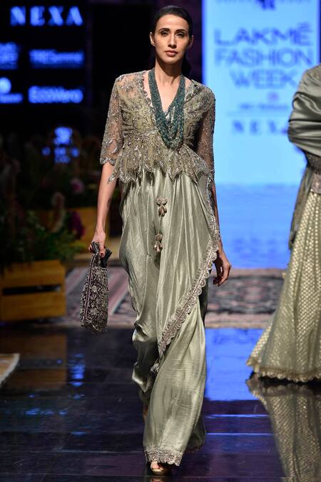 Jayanti Reddy_Green Embroidered Saree With Blouse _Online_at_Aza_Fashions