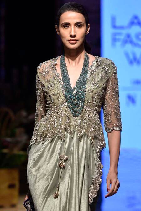 Buy_Jayanti Reddy_Green Embroidered Saree With Blouse _Online_at_Aza_Fashions