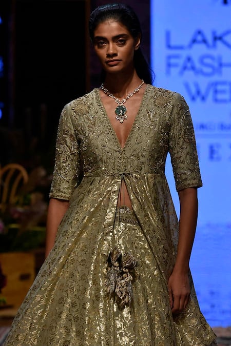 Jayanti Reddy_Green Embroidered Kurta Lehenga Set _Online_at_Aza_Fashions