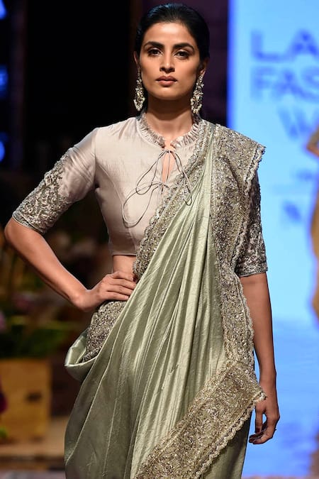 Jayanti Reddy Beige Silk Embroidered Saree With Blouse Online at Aza Fashions Jayanti Reddy_Beige Silk Embroidered Saree With Blouse _Online_at_Aza_Fashions