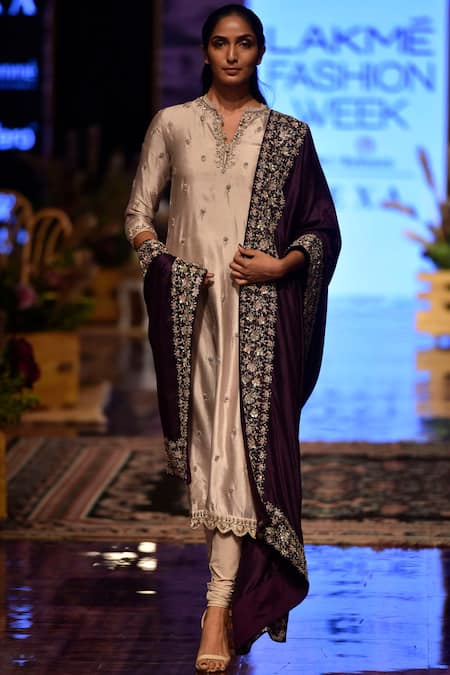 Jayanti Reddy Beige Silk Embroidered Kurta Set 