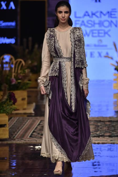 Jayanti Reddy Beige Silk Anarkali Set 