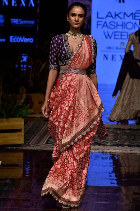 Jayanti Reddy_Pink Banarasi Silk Saree With Blouse _Online_at_Aza_Fashions