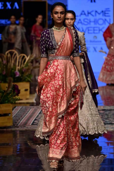 Buy_Jayanti Reddy_Pink Banarasi Silk Saree With Blouse _Online_at_Aza_Fashions