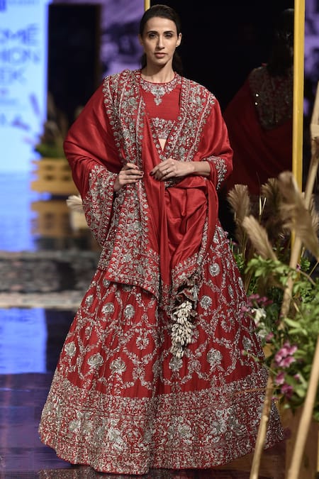 JAYANTI REDDY Red Silk Lehenga Set