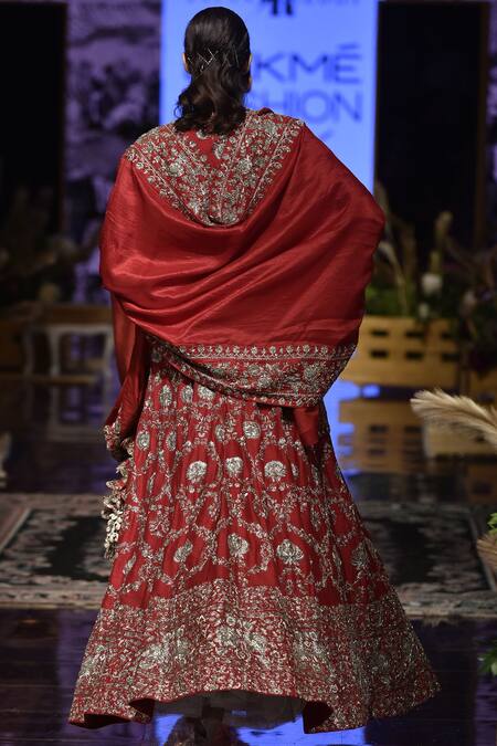 Shop_Jayanti Reddy_Red Silk Lehenga Set_at_Aza_Fashions