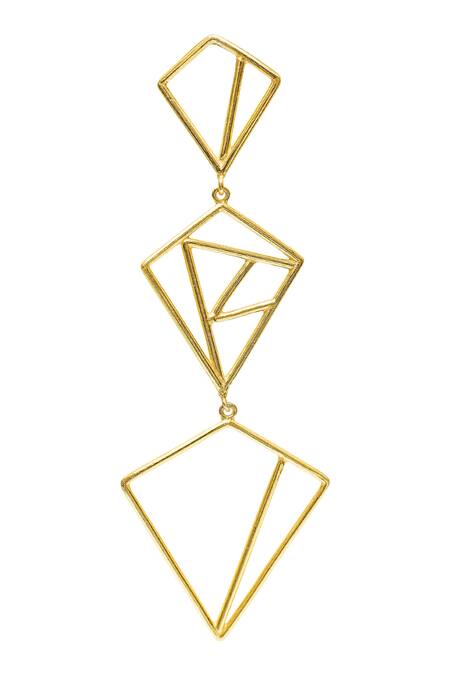 Varnika Arora_Gold Plated Geometric Danglers_Online_at_Aza_Fashions