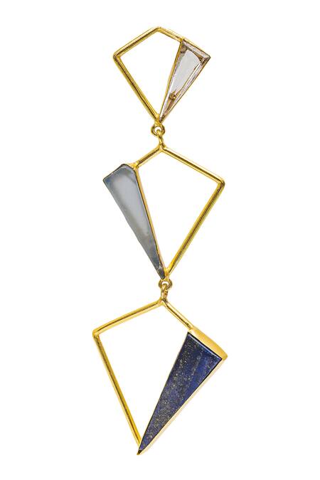 Varnika Arora Blue Crystals, Lace, Stones Geometric Tiered Danglers Online at Aza Fashions Varnika Arora_Blue Crystals, Lace, Stones Geometric Tiered Danglers_Online_at_Aza_Fashions