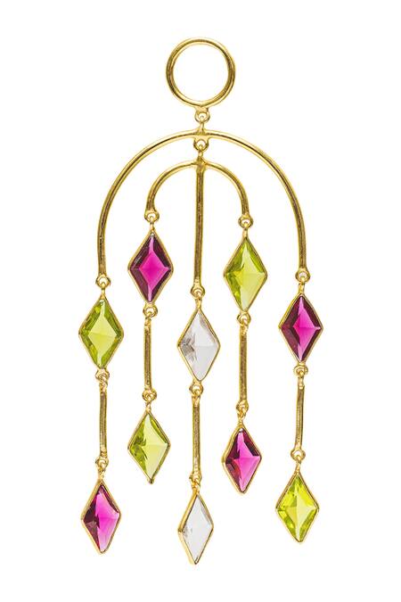Varnika Arora_Yellow Pink Quartz Geometric Chandeliers_Online_at_Aza_Fashions