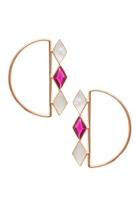 Shop_Varnika Arora_Pink Stones Statement Stud Earrings _at_Aza_Fashions