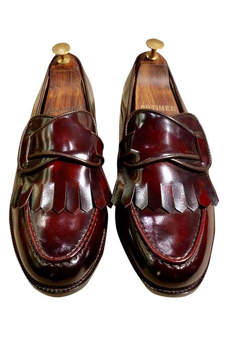 Shop_Artimen_Wine Leather Front Strap Loafer _at_Aza_Fashions