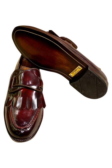 Buy_Artimen_Wine Leather Front Strap Loafer _Online_at_Aza_Fashions