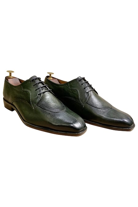 Artimen_Green Leather Derby Shoes _Online_at_Aza_Fashions