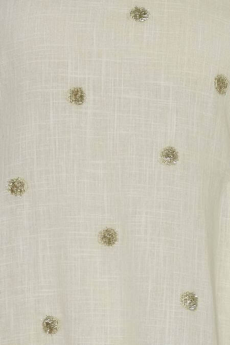 Ilk_Off White Cotton Slub Embroidered Midi Dress_at_Aza_Fashions