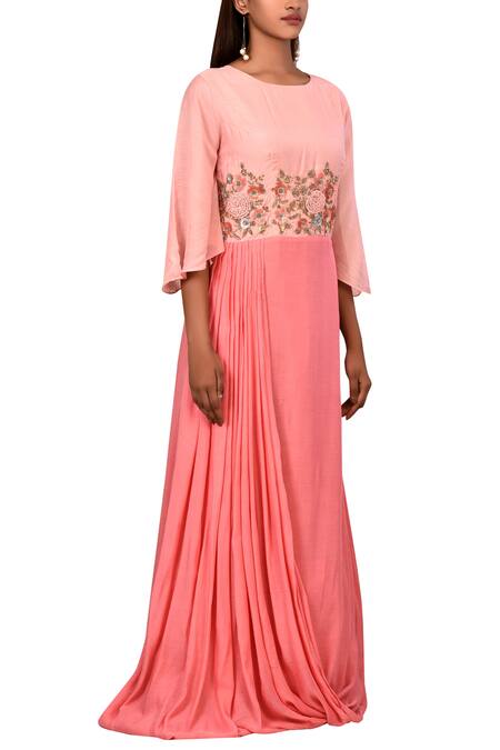 Samyukta Singhania_Pink Muslin Draped Anarkali_Online_at_Aza_Fashions