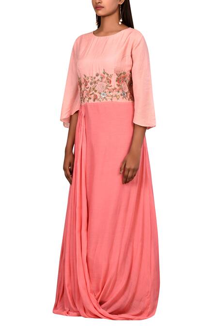 Buy_Samyukta Singhania_Pink Muslin Draped Anarkali_Online_at_Aza_Fashions