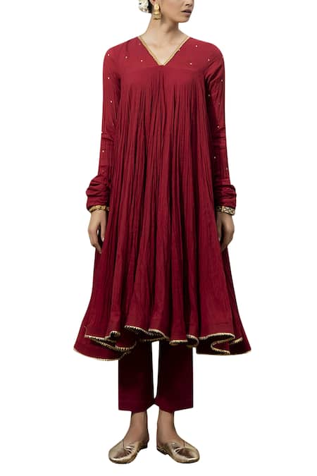 Kharakapas_Red Anarkali Pant Set _Online_at_Aza_Fashions