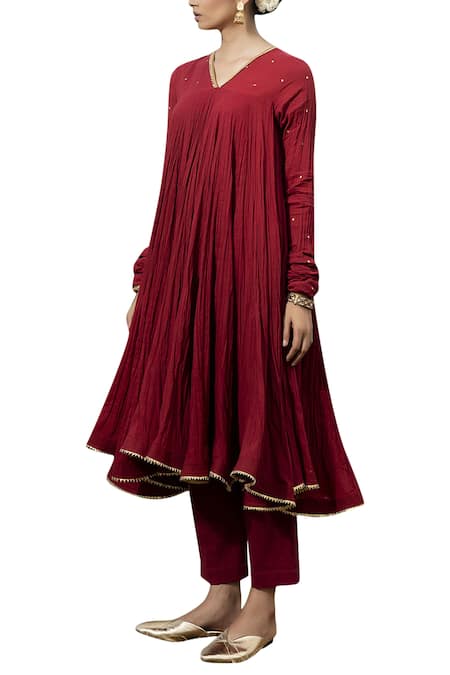Shop_Kharakapas_Red Anarkali Pant Set _Online_at_Aza_Fashions