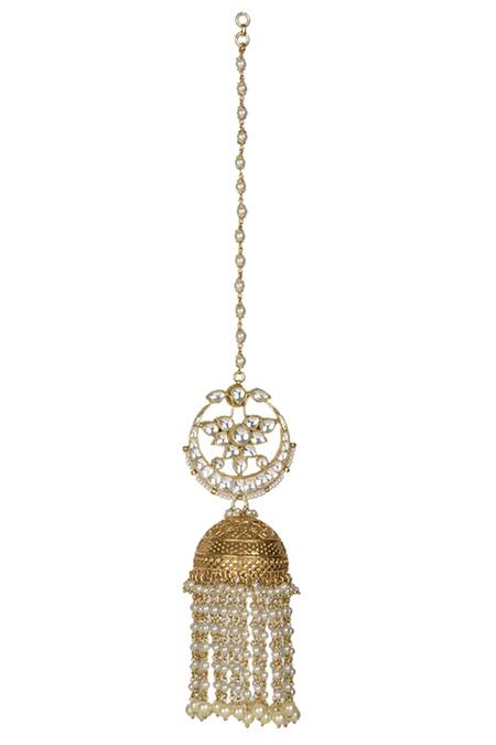 Anjali Jain_Gold Plated Crystal Bead Jhumkas_Online_at_Aza_Fashions