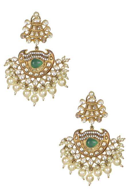 Shop_Anjali Jain_Gold Plated Crystal Bead Danglers_at_Aza_Fashions