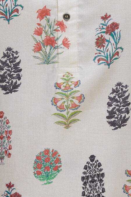 Pranay Baidya_White Tussar Dupion Silk Printed Kurta_at_Aza_Fashions