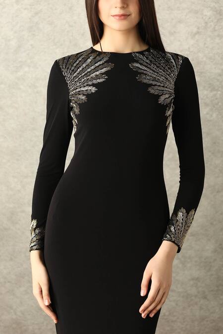 Buy_Namrata Joshipura_Black Jersey Bateau Embellished Mermaid Gown_Online_at_Aza_Fashions