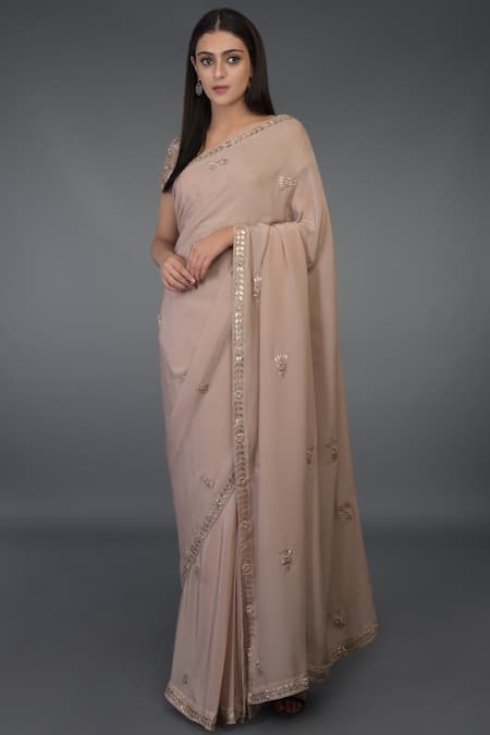 Talking Threads Pink Pure Crepe Embroidered Saree With Blouse