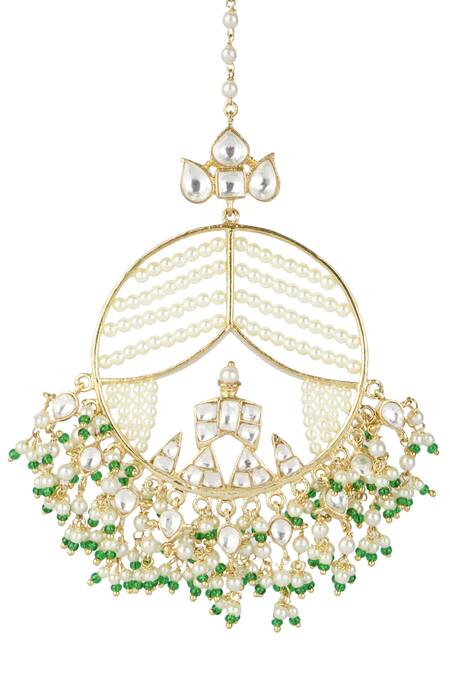 Buy_Auraa Trends_Gold Plated Bead Circular Maangtikka_Online_at_Aza_Fashions