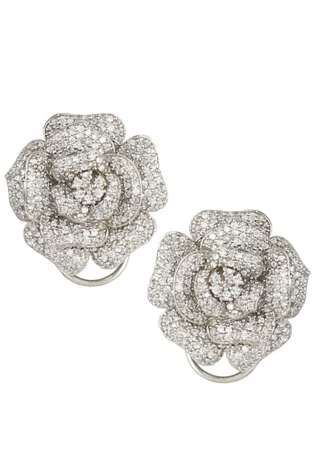 Auraa Trends Silver Plated Kundan Rose Studs 