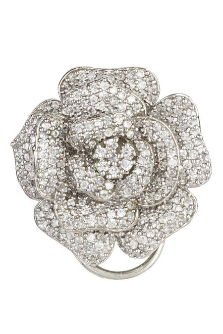 Auraa Trends_Silver Plated Crystals Rose Studs_Online_at_Aza_Fashions