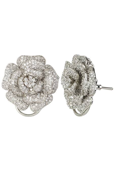 Buy_Auraa Trends_Silver Plated Crystals Rose Studs_Online_at_Aza_Fashions
