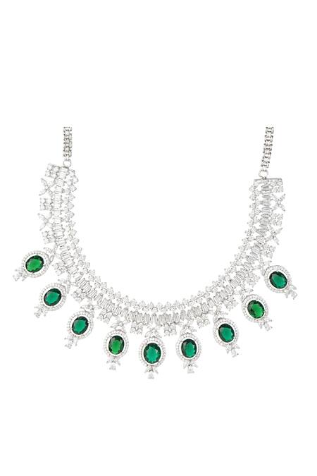 Auraa Trends_Silver Plated Crystals, Stones Choker Set_Online_at_Aza_Fashions