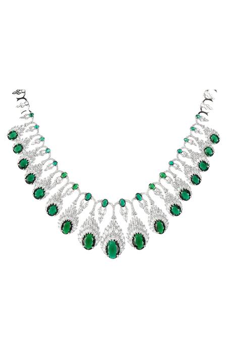 Buy_Auraa Trends_Silver Plated Crystals, Stones Choker Set_Online_at_Aza_Fashions