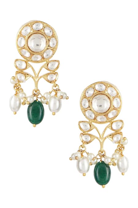 Buy_Auraa Trends_Gold Plated Beads, Stones, Zari Kundan Choker Earrings Set _Online_at_Aza_Fashions