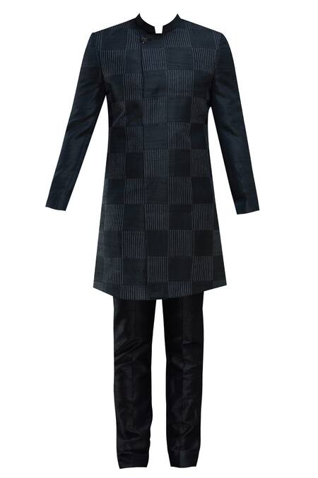 Buy Manish Nagdeo Black Silk Embroidered Sherwani With Trousers Online at Aza Fashions Buy_Manish Nagdeo_Black Silk Embroidered Sherwani With Trousers _Online_at_Aza_Fashions