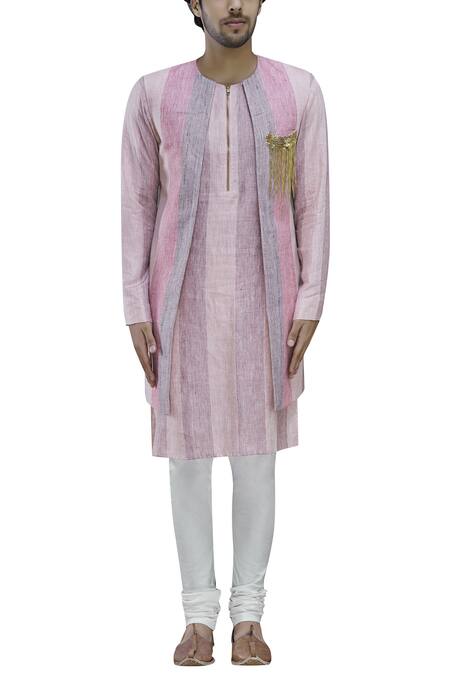 Manish Nagdeo Grey Linen Kurta Jacket Set Online at Aza Fashions Manish Nagdeo_Grey Linen Kurta Jacket Set _Online_at_Aza_Fashions