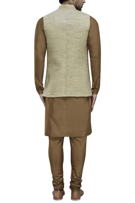 Shop Manish Nagdeo Beige Cotton Silk Bundi Kurta Set at Aza Fashions Shop_Manish Nagdeo_Beige Cotton Silk Bundi Kurta Set_at_Aza_Fashions
