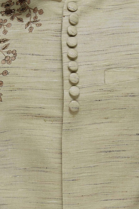 Manish Nagdeo Beige Cotton Silk Bundi Kurta Set at Aza Fashions Manish Nagdeo_Beige Cotton Silk Bundi Kurta Set_at_Aza_Fashions