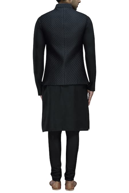 Shop_Manish Nagdeo_Black Silk Bundi Kurta Set _at_Aza_Fashions