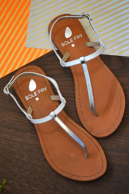 Buy_Sole Fry_White T-bar Flat Sandals_Online_at_Aza_Fashions